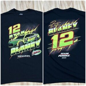 NASCAR Ryan Blaney #12 Libman Menards Racing Team Penske Black T Shirt L 2-sided